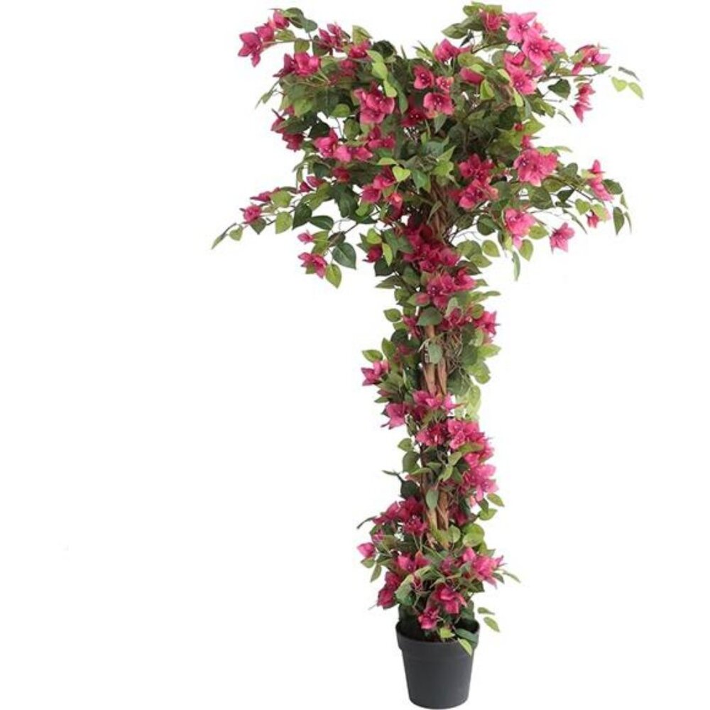 5 Feet Artificial Bougainvillea Tree with Flowers in Plastic Pot Faux Blooming - Picture 7 of 7